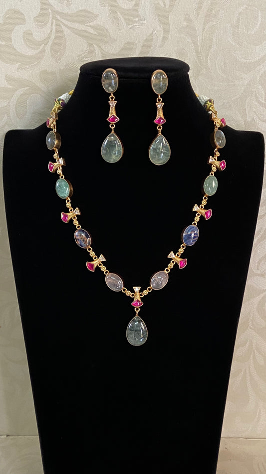 Natural Stones Fusion Necklace Set | Latest Indian jewelry