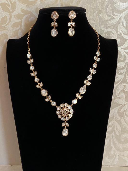 AD Polki Necklace With Earrings