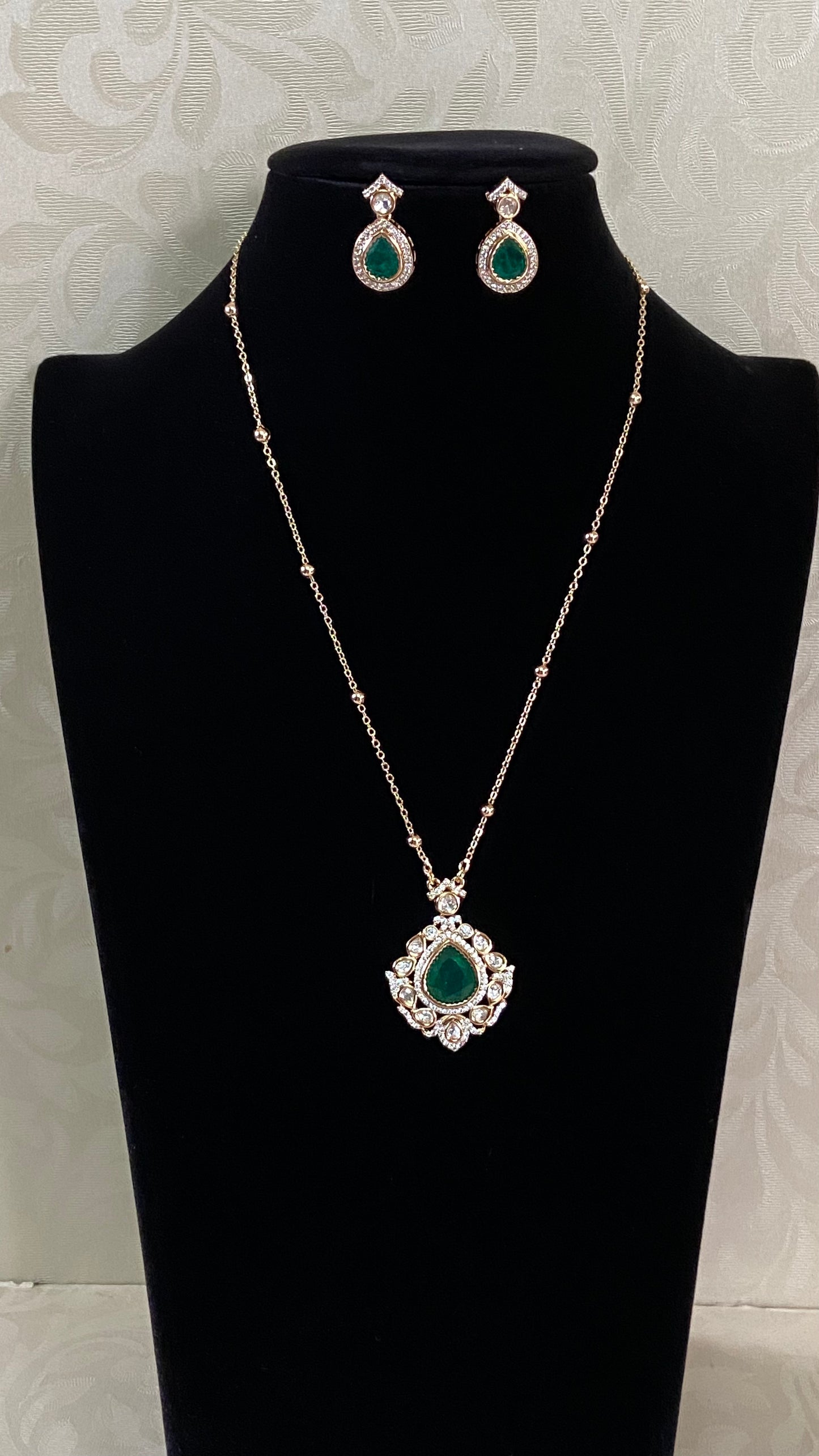 Polki Kundan Pendant  Simple Chain Set | Indian Necklace