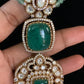 Moissanite pendant Green Beads Mala Necklace With Jumki Earrings