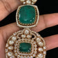 Moissanite pendant Green Beads Mala Necklace With Jumki Earrings