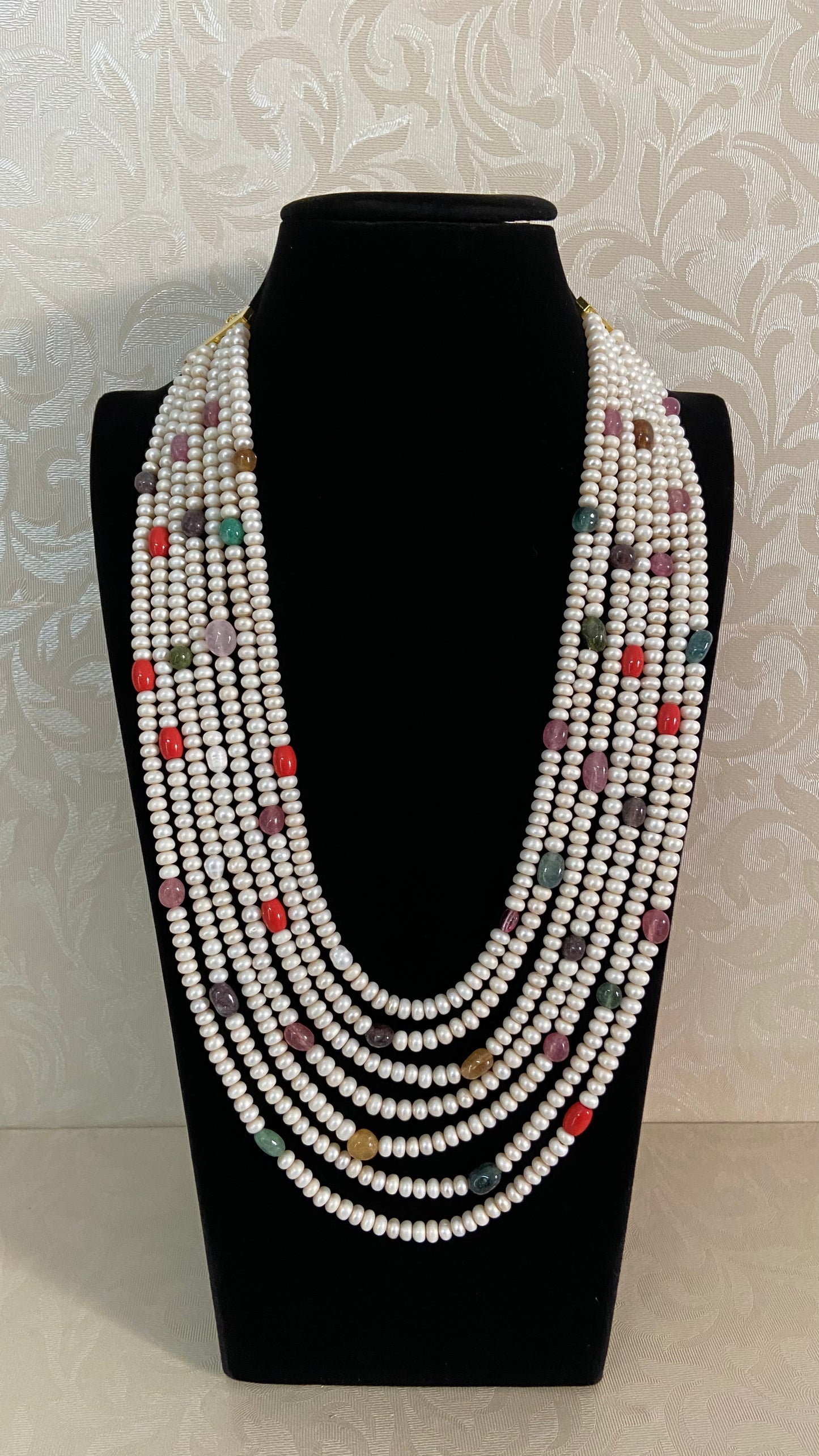 Fresh Water Pearl Navaratan Beads Necklace | Traditional Indian Jewelry In USA