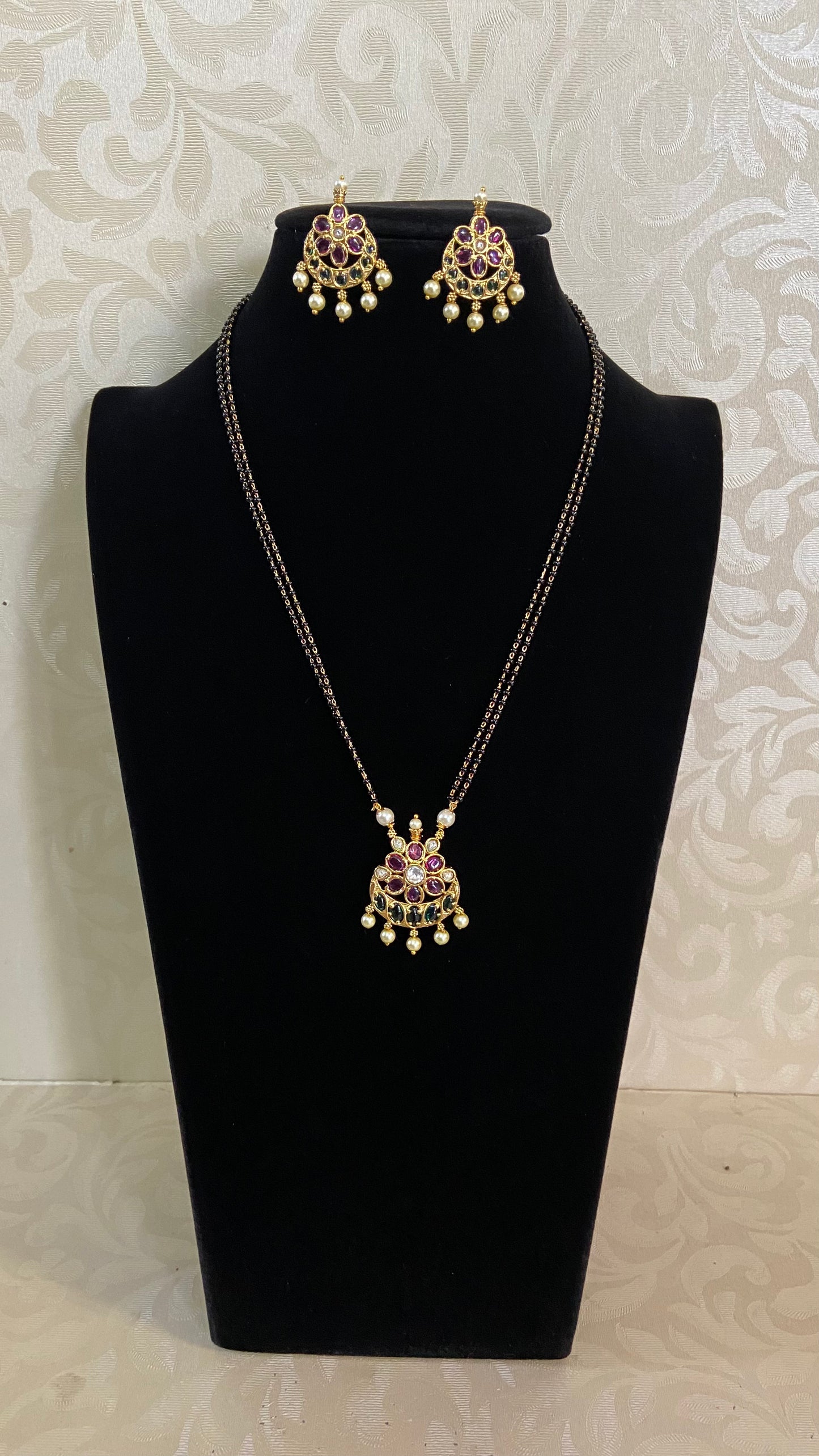 Traditional Ruby Green Mangalsutra | Blackbeads Necklace