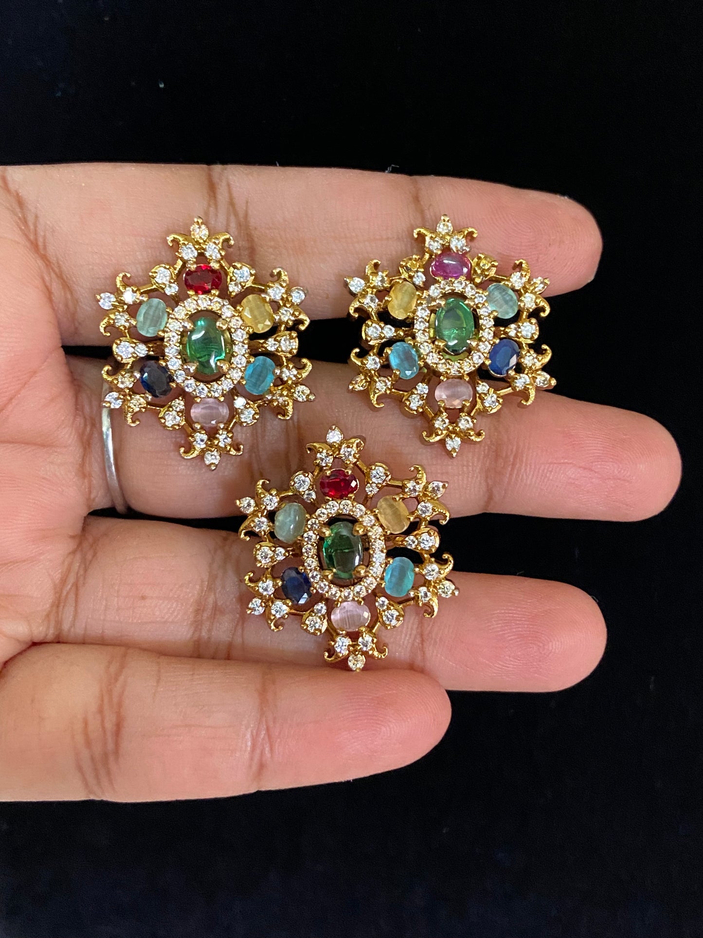 Multicolour Pendant With Studs | Antique CZ Pendant Set | Gift Idea