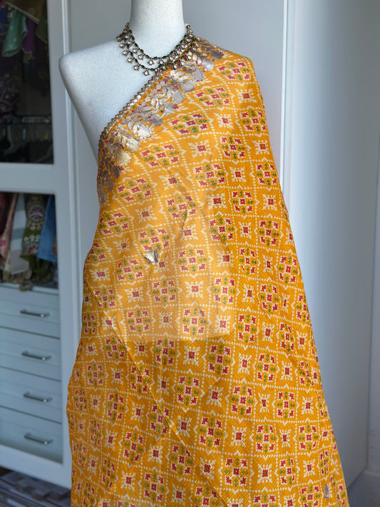 Ikat Printed Kota Cotton Dupatta | Gotta Patti Border Dupatta