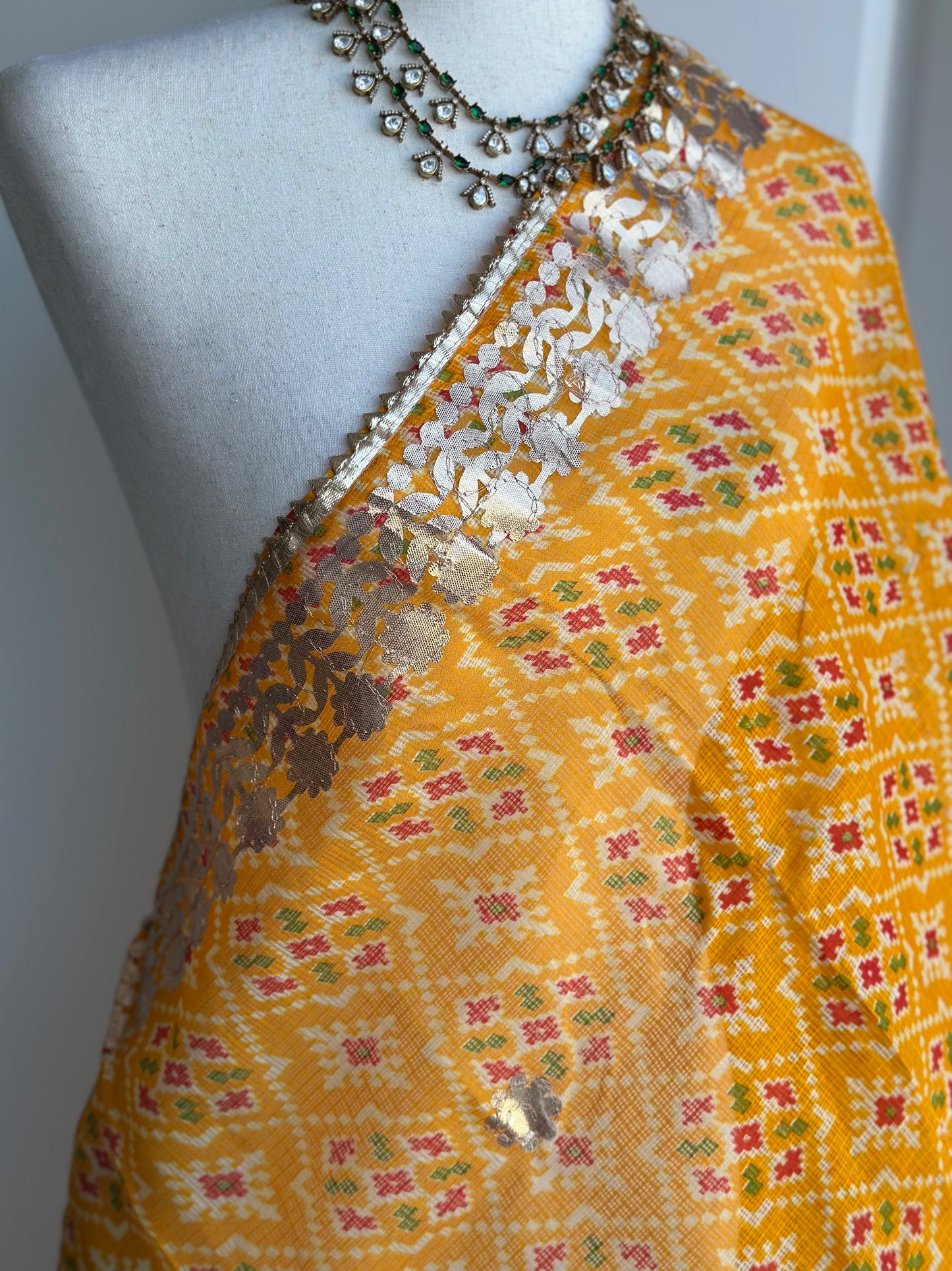 Ikat Printed Kota Cotton Dupatta | Gotta Patti Border Dupatta