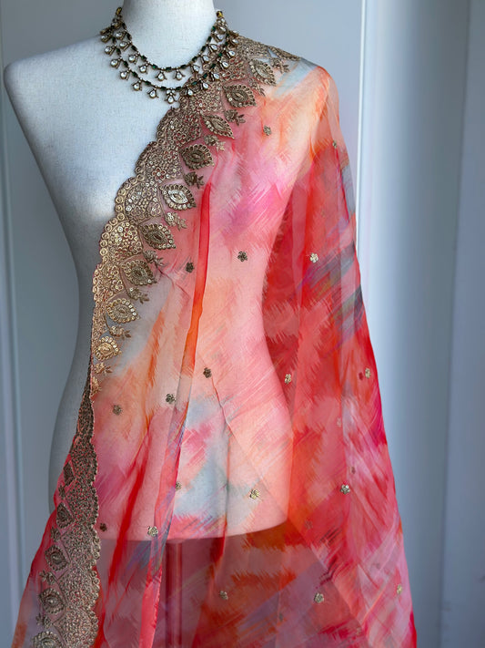Organza Cutwork Border Dupatta | Partywear  Dupatta