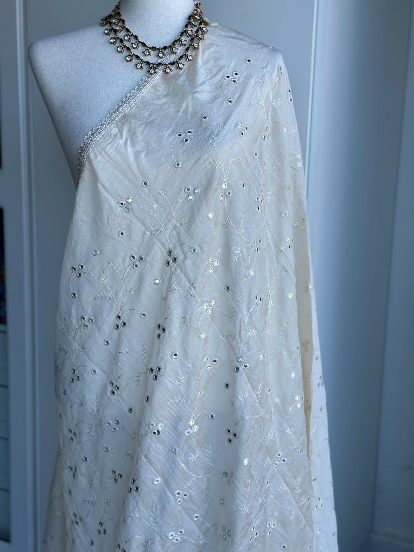 Chanderi  Cotton Mirror Work Dupatta | Embroidered Dupatta