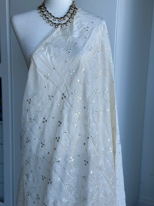 Chanderi  Cotton Mirror Work Dupatta | Embroidered Dupatta