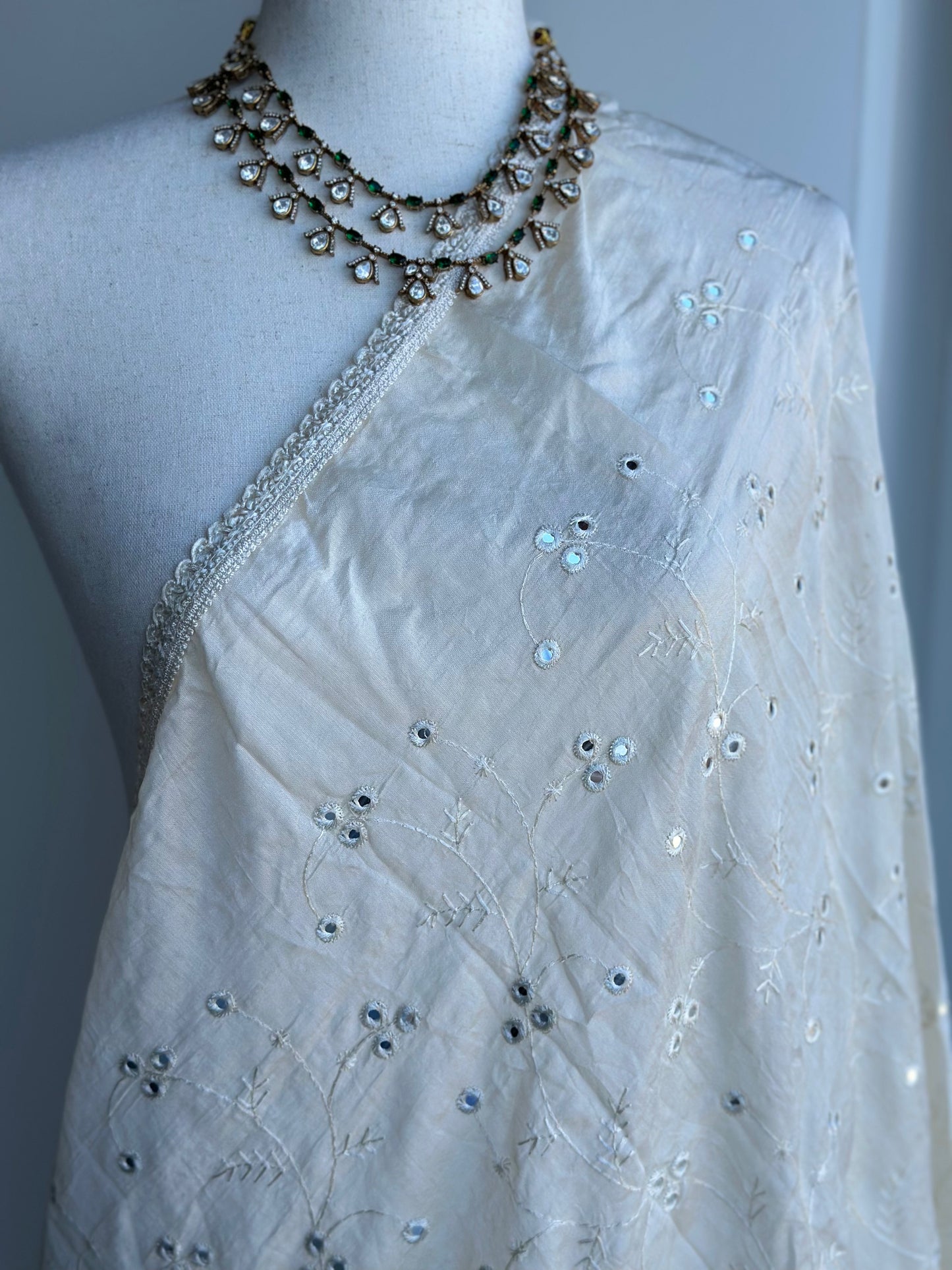 Chanderi  Cotton Mirror Work Dupatta | Embroidered Dupatta
