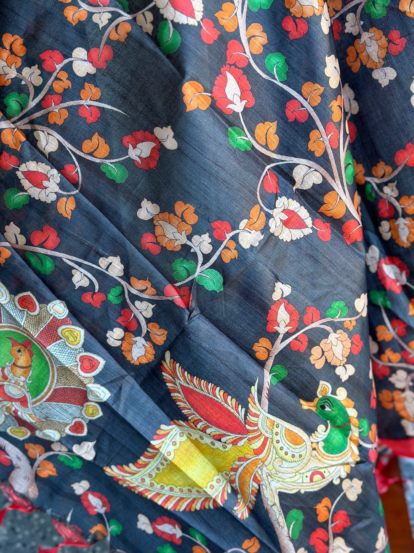 Ethnic Pichwai Black Printed Assam Silk Dupatta