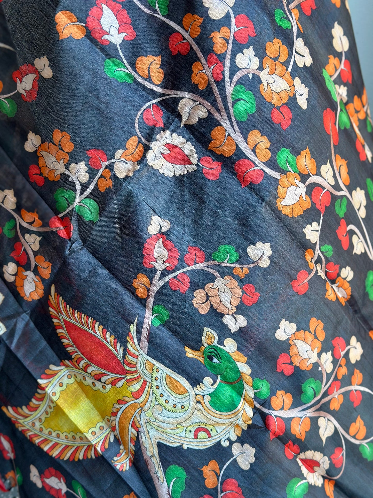 Ethnic Pichwai Black Printed Assam Silk Dupatta