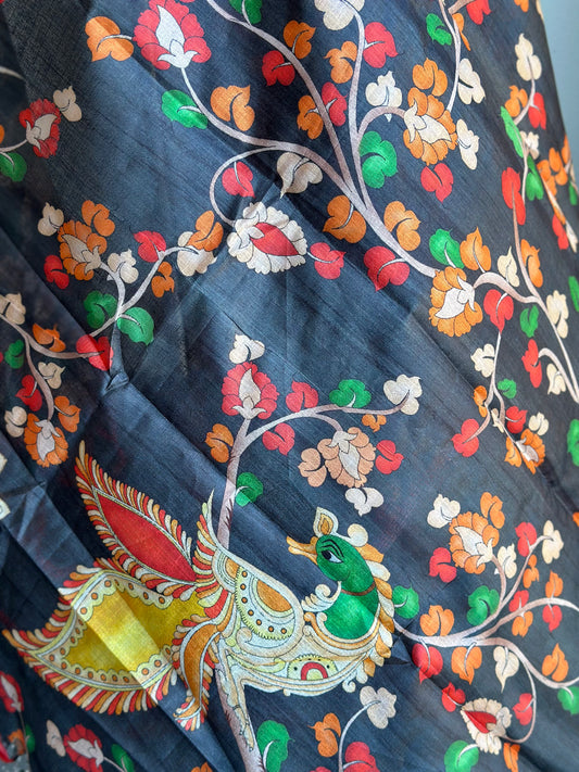 Ethnic Pichwai Black Printed Assam Silk Dupatta