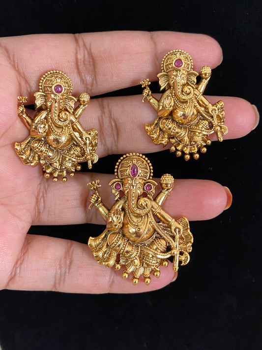Antique Ganesh Pendant Set | Traditional Temple Jewelry