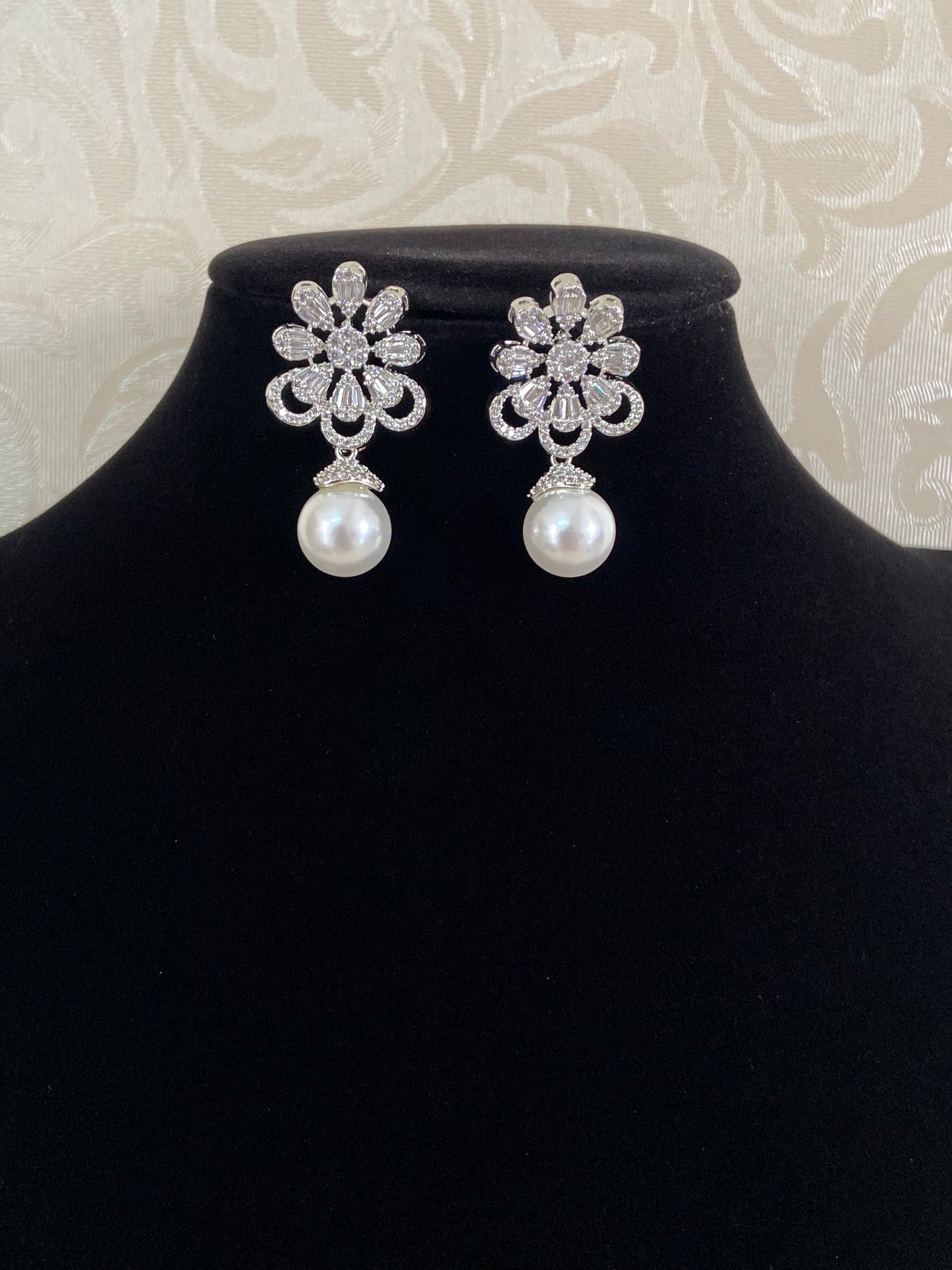 AD Pearl Rhodium Earrings | Indian Earrings In USA