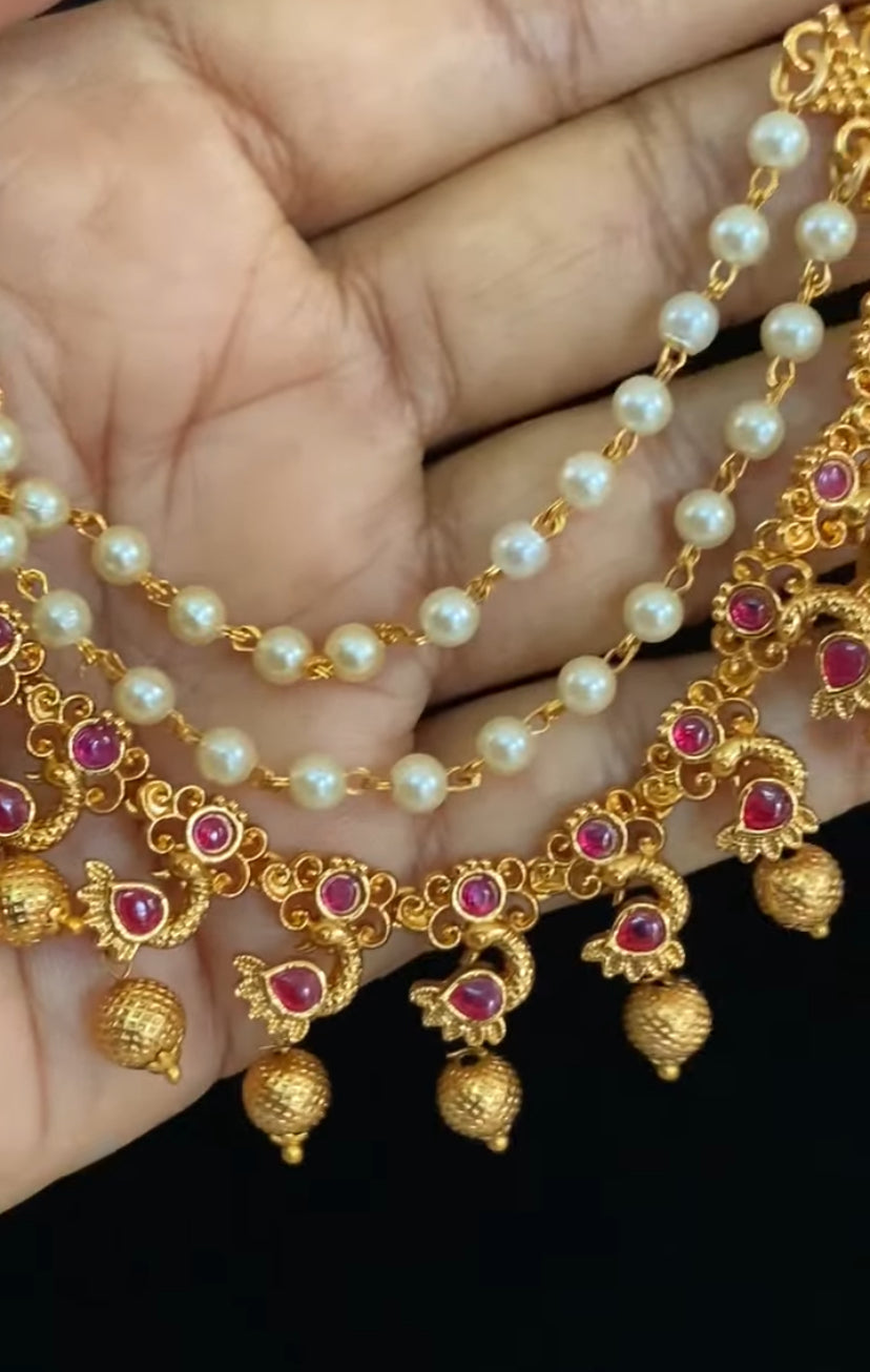 Kundan & Pearl Champaswaralu | Ear Chains | Hair accessories