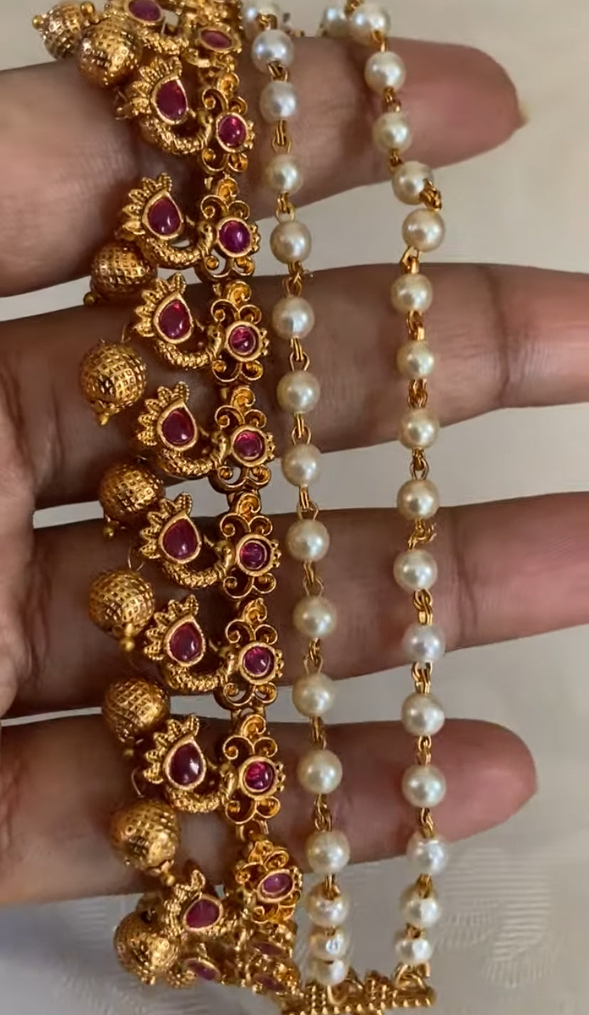 Kundan & Pearl Champaswaralu | Ear Chains | Hair accessories