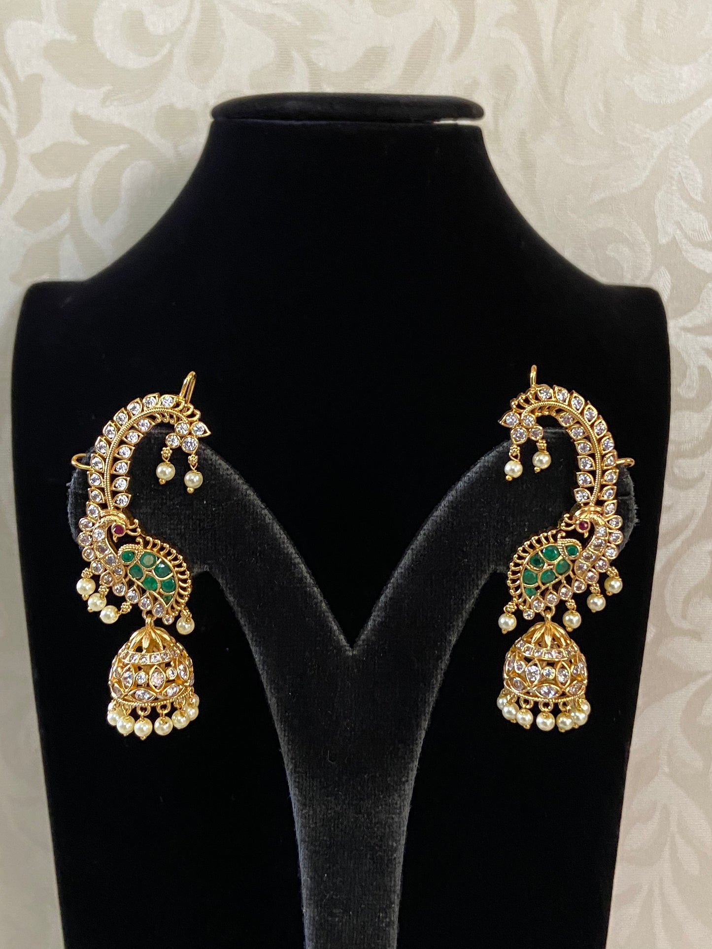 AD Peacock Earcuff With Jumki | Indian Jewelry