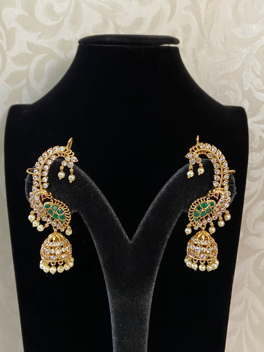 AD Peacock Earcuff With Jumki | Indian Jewelry
