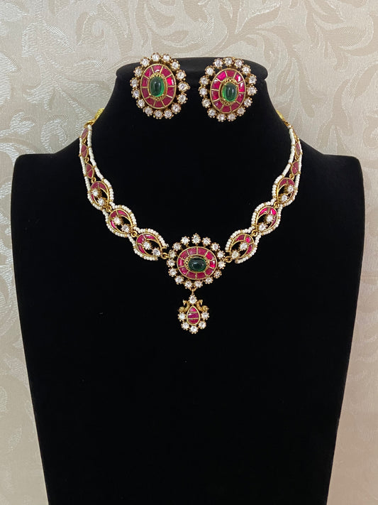Moissanite & Jadau Fusion Necklace Set | Indian Jewelry In USA