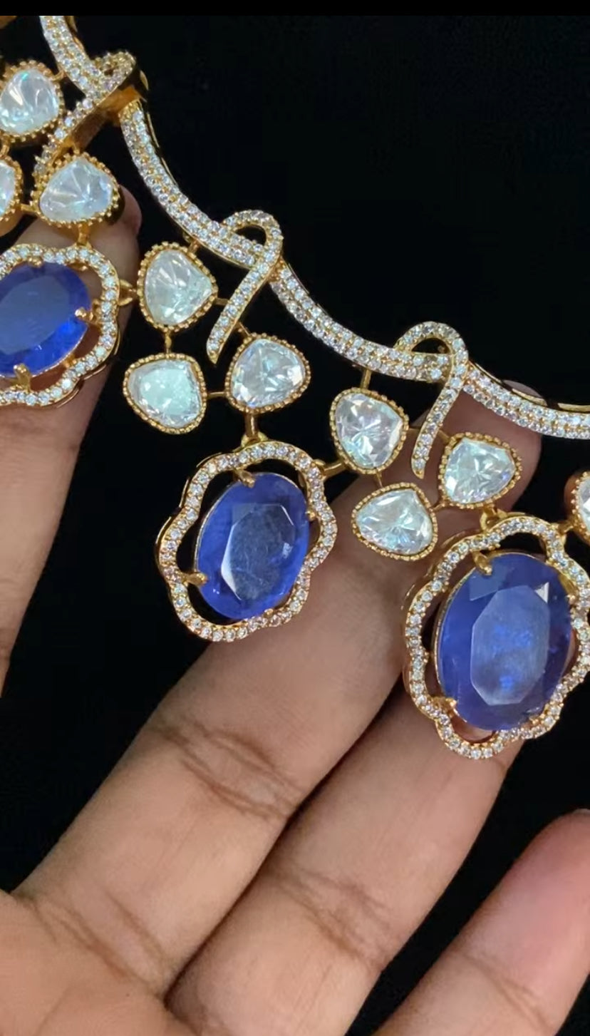 Sapphire & Moissanite Necklace | Latest Indian jewelry