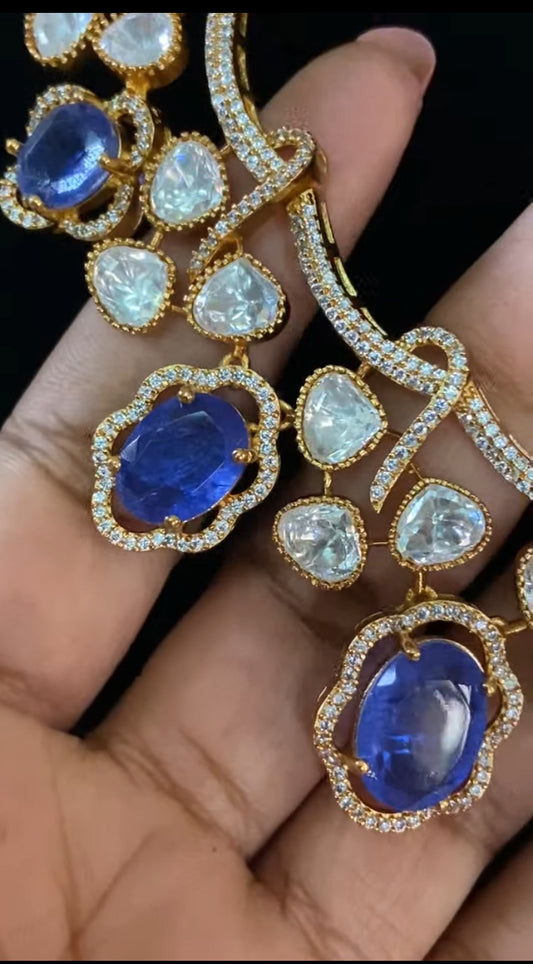 Sapphire & Moissanite Necklace | Latest Indian jewelry