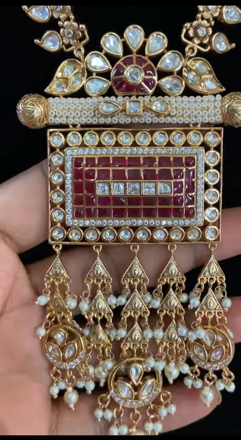 Polki Kundan Long Haram With Earrings | Indian wedding jewellery