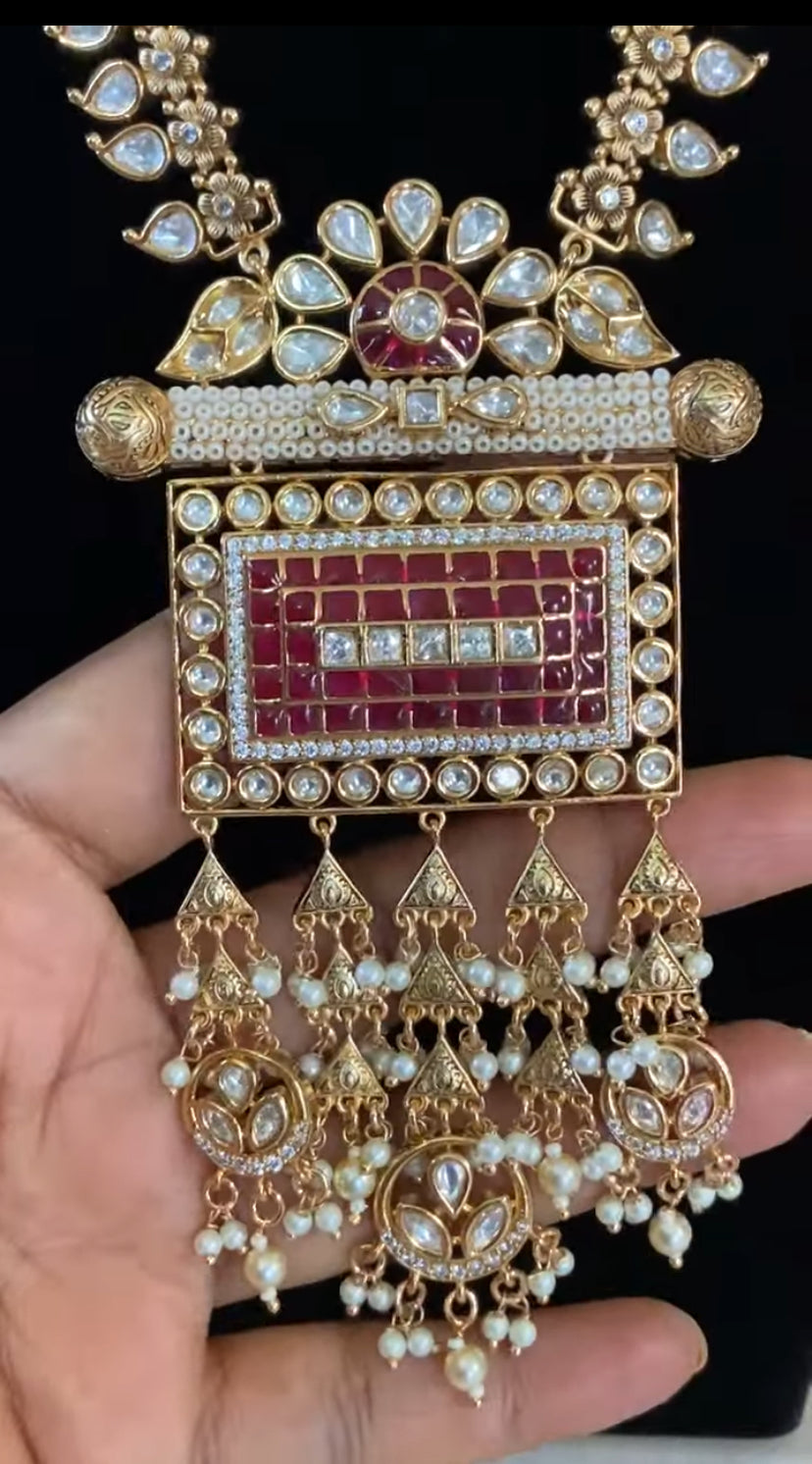 Polki Kundan Long Haram With Earrings | Indian wedding jewellery