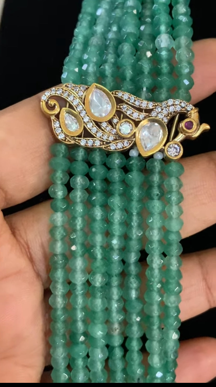 Victorian Peacock Green Onyx Beads Necklace | Latest Indian jewelry