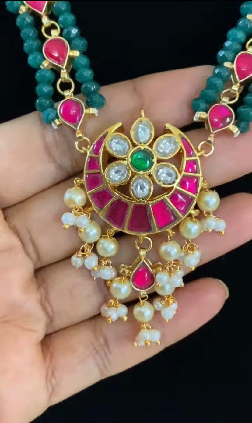 Jadau Kundan Pendant Beads Necklace  |  Indian jewelry in USA