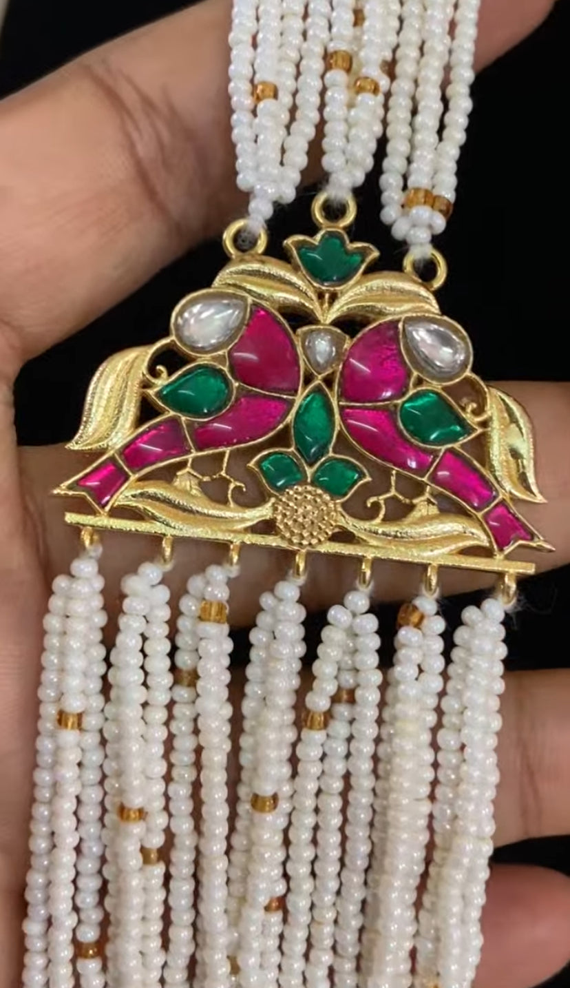 Jadau Kundan Side Pendants Necklace | Traditional Pearls Necklace