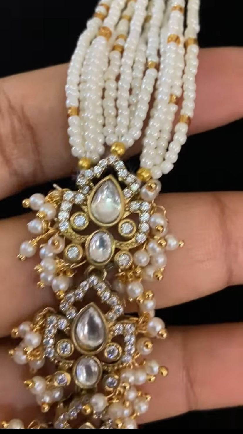 Kundan Frost White Pearl Necklace With Earrings