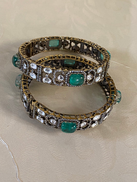 Victorian Kundan Polki & Emerald Stone Bangles