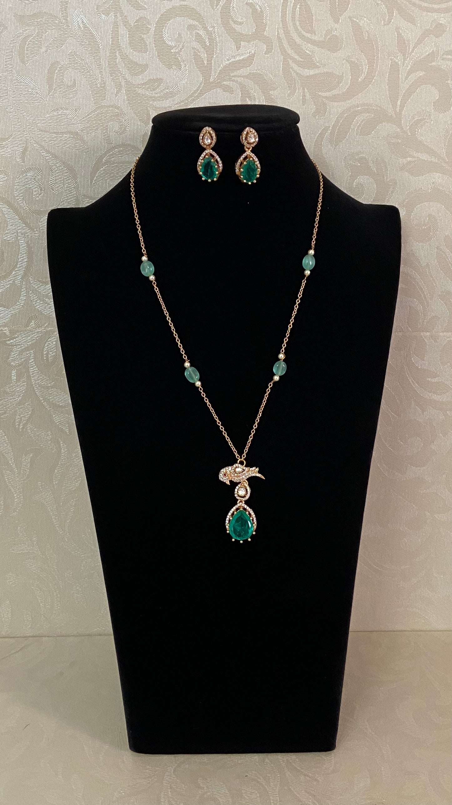 Bird Motif Pendant Simple Chain with Earrings | Latest Indian Jewelry In USA