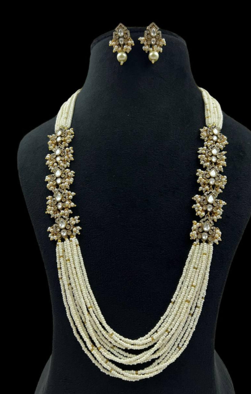 Kundan Frost White Pearl Necklace With Earrings