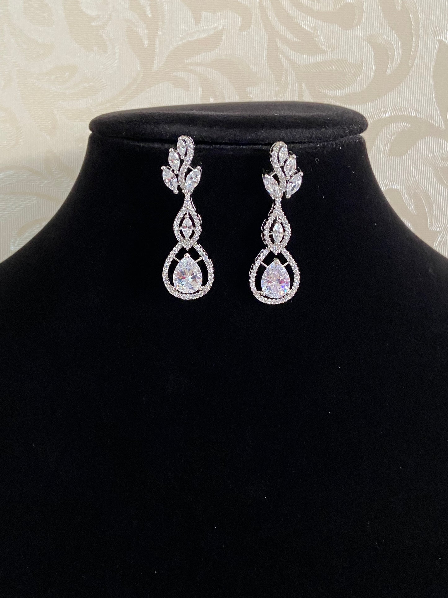 CZ Rhodium Earrings | Indian jewelry In USA