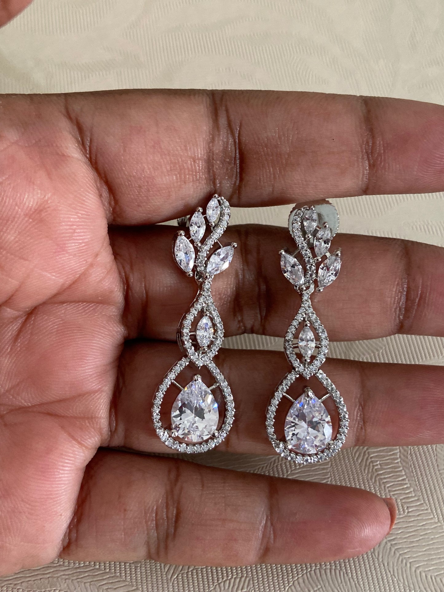 CZ Rhodium Earrings | Indian jewelry In USA