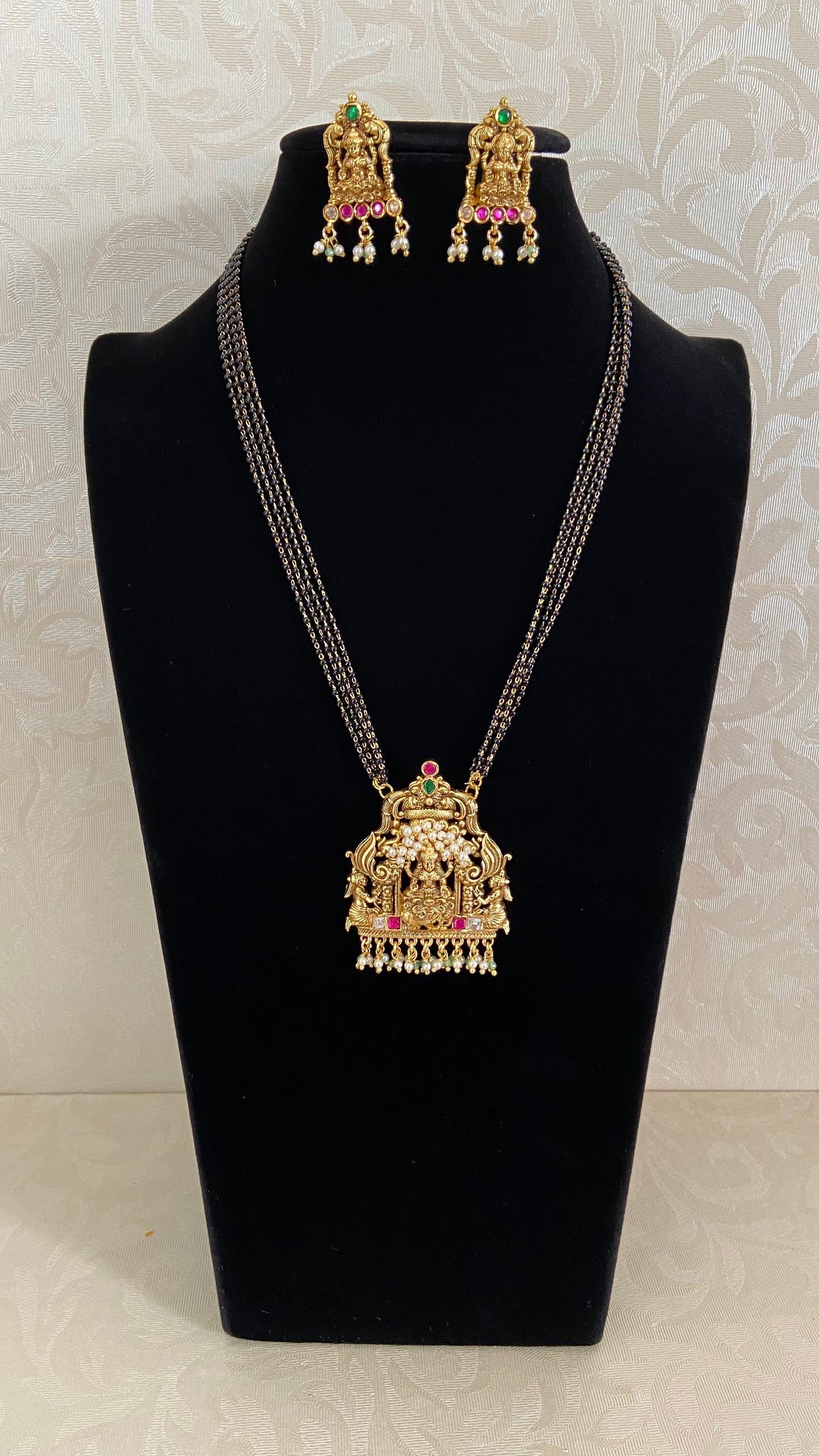 Antique Lakshmi Pendant Set Mangalasutra | Traditional Black Beads