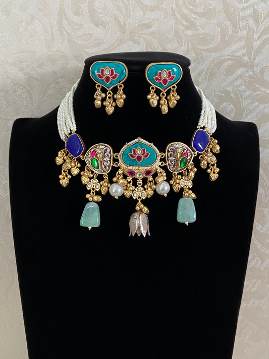 Jadau Kundan fusion Choker Set | Indian Jewelry In USA