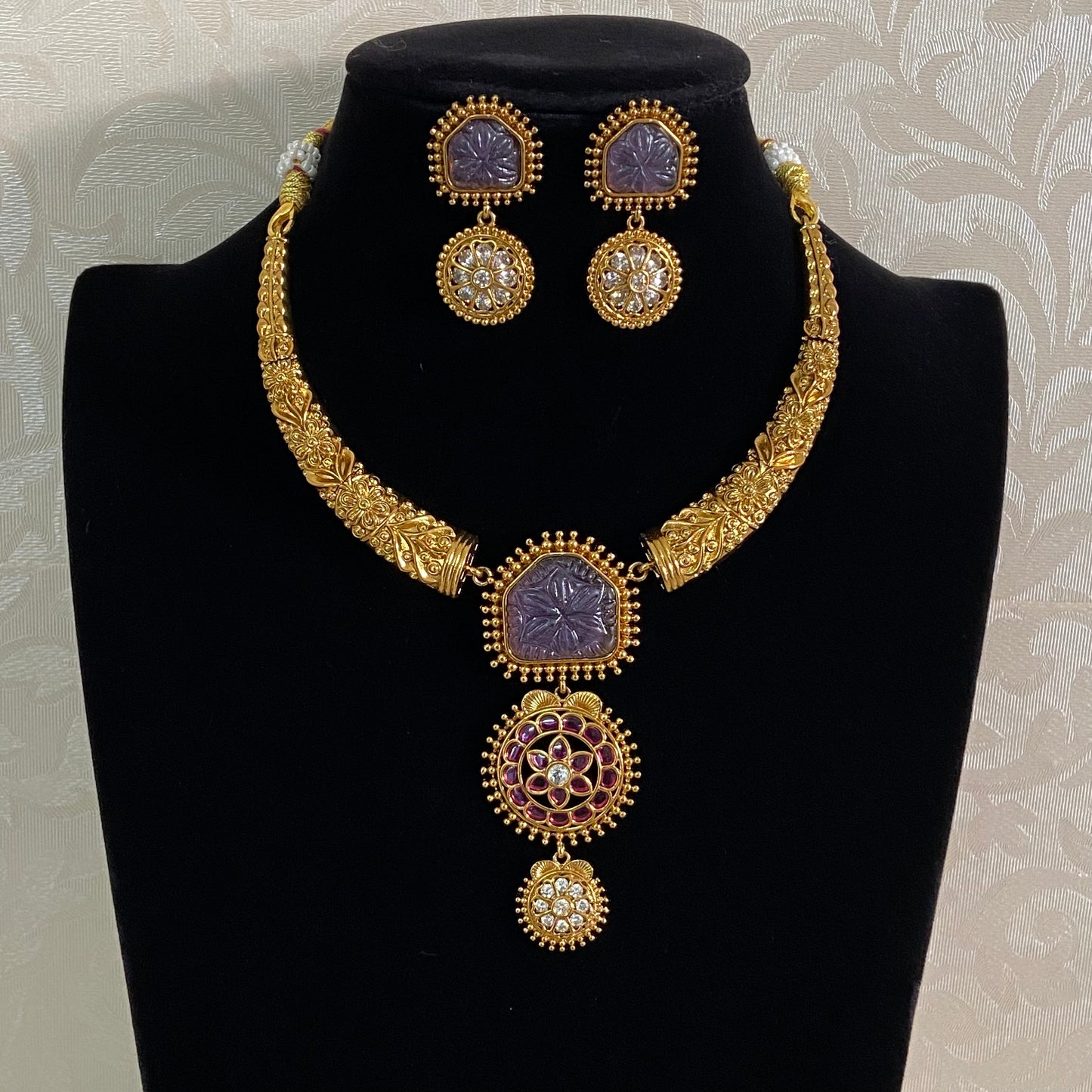 Carved Stone Pendant Antique Kante Set | Traditional Jewelry In USA
