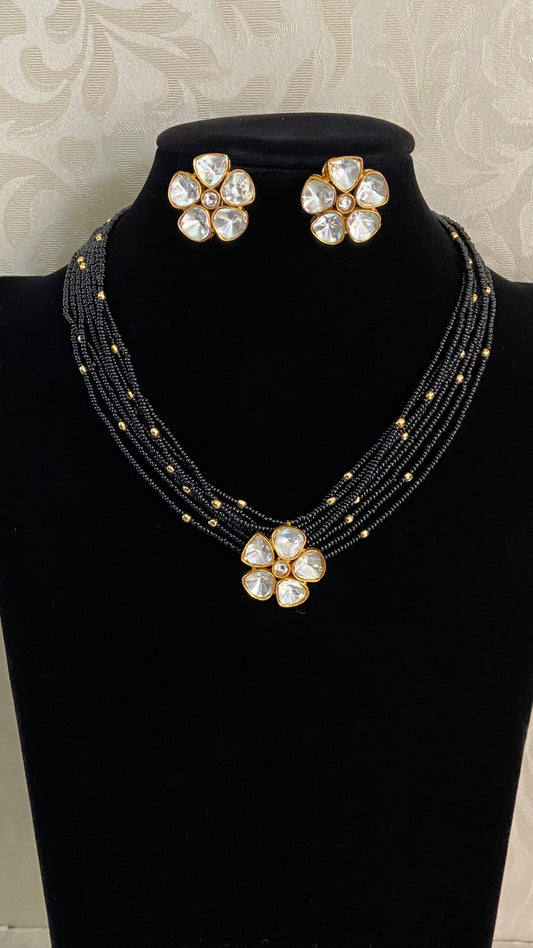 Moissanite Pendant Black Beads Set | Traditional Mangalasutra