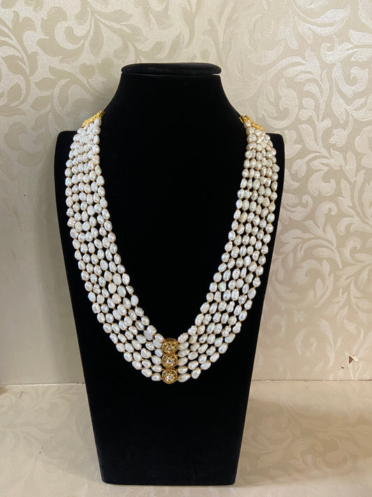 AD Stoneball Pendant Pearl Mala Necklace | Indian Necklace