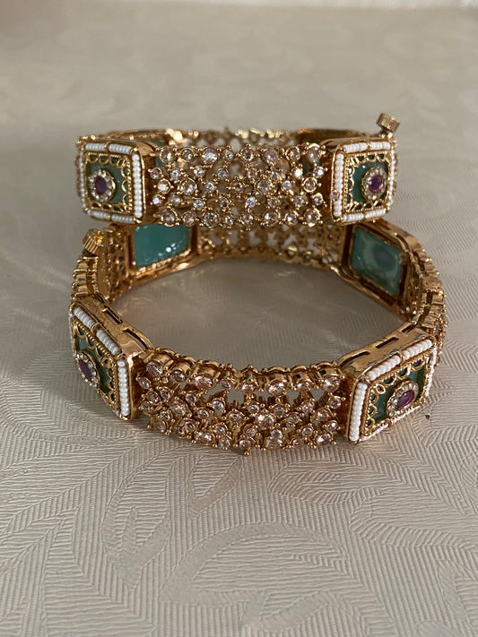 Semi Precious Kundan CZ Bangles | Openable Indian Bangles