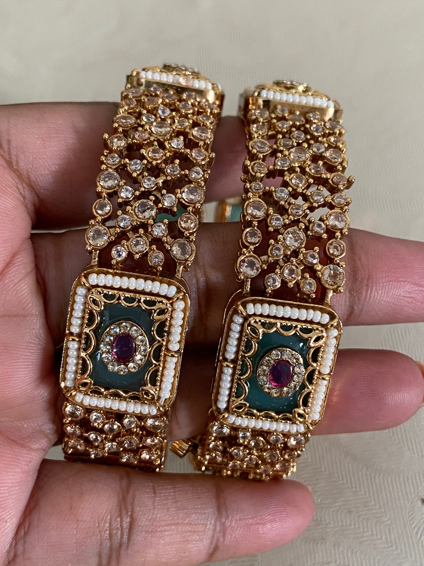 Semi Precious Kundan CZ Bangles | Openable Indian Bangles