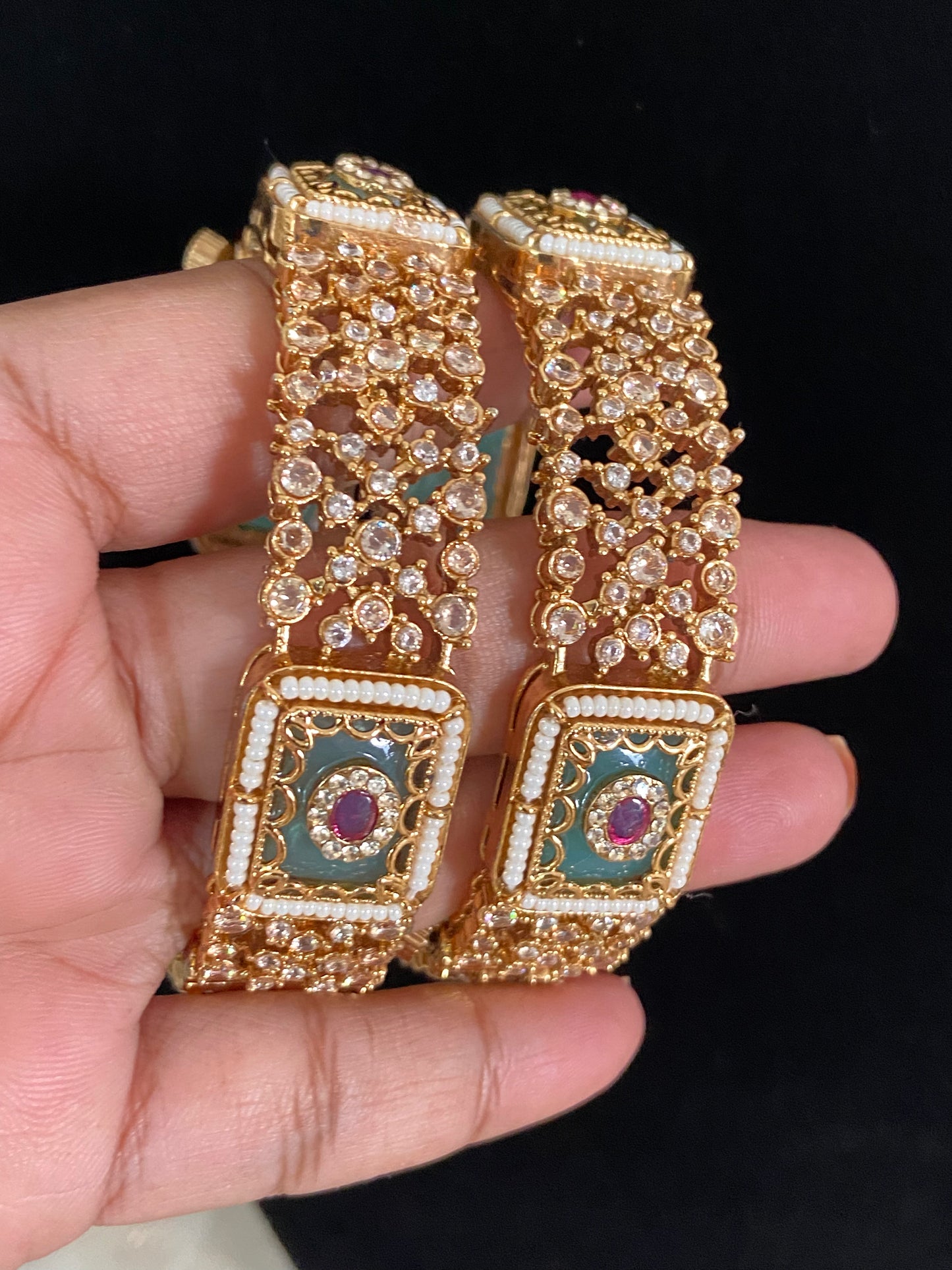 Semi Precious Kundan CZ Bangles | Openable Indian Bangles