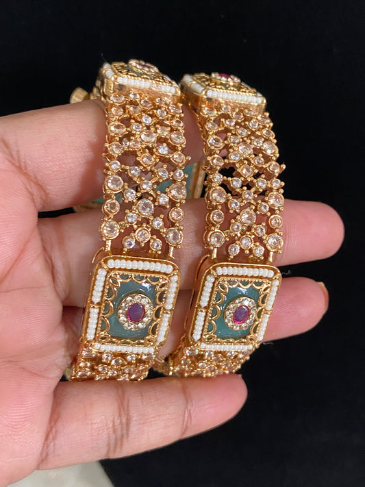 Semi Precious Kundan CZ Bangles | Openable Indian Bangles