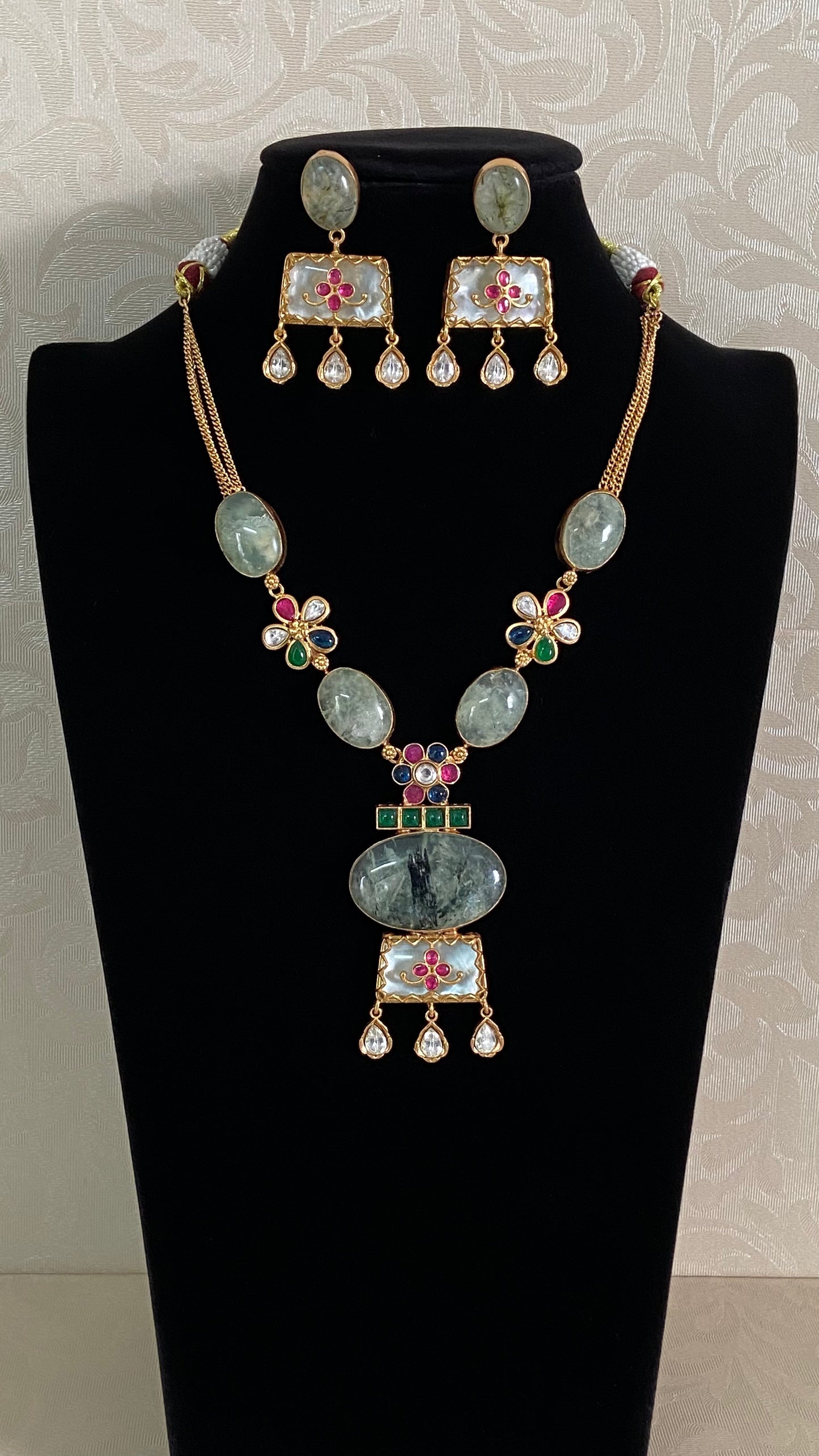 Kundan Fusion Natural Stones Necklace Set | Indian jewelry In USA