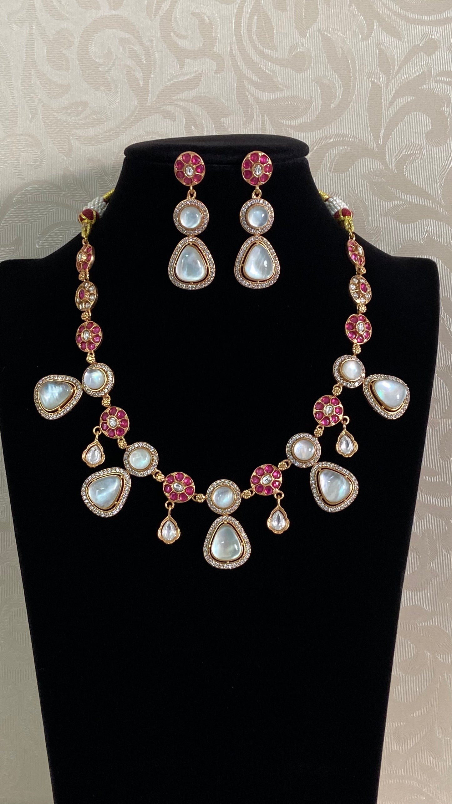 Kundan Fusion Natural Stones Necklace Set | Indian jewelry In USA