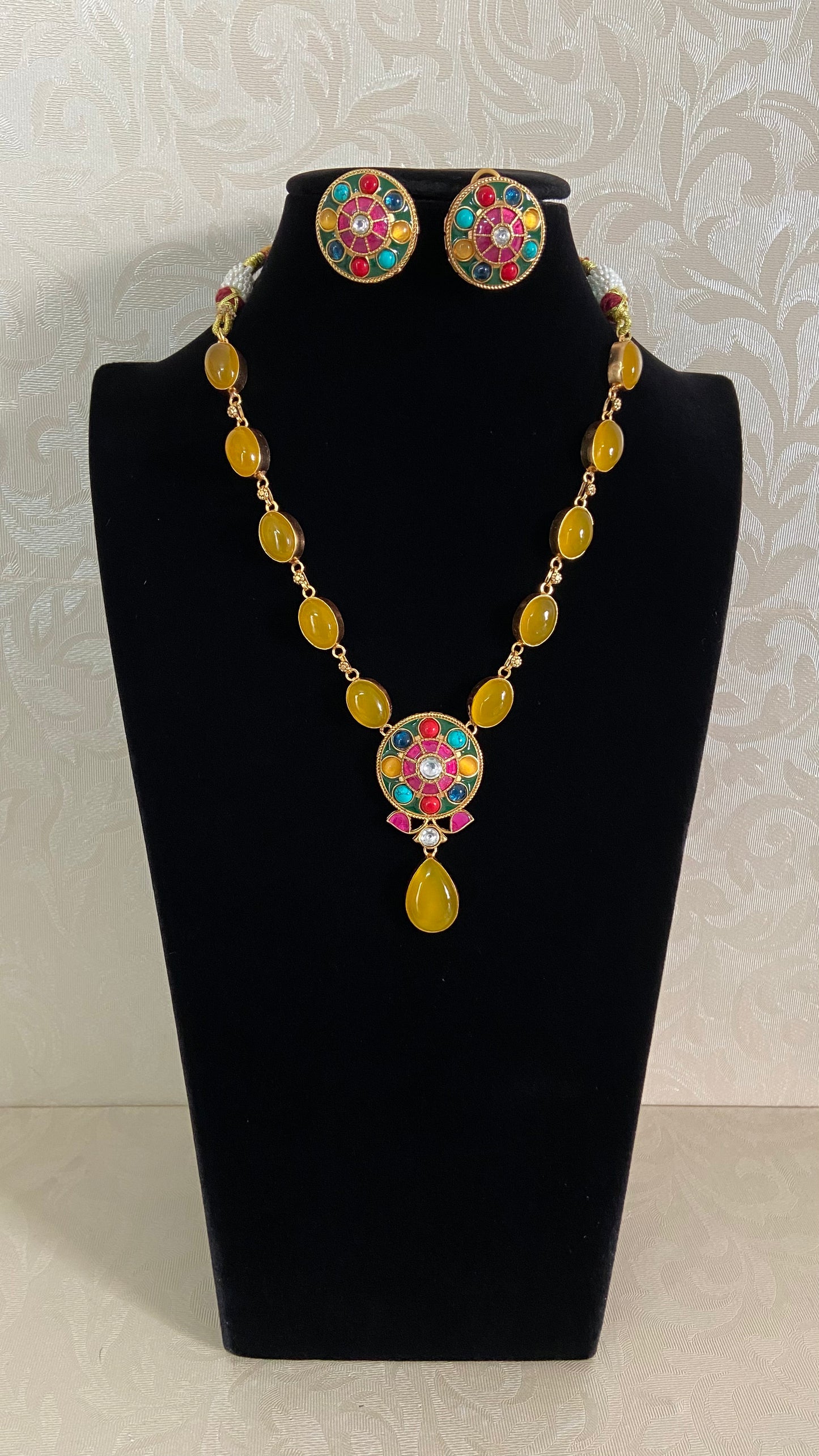 Natural Stones Kundan Necklace Set | Indian jewelry In USA
