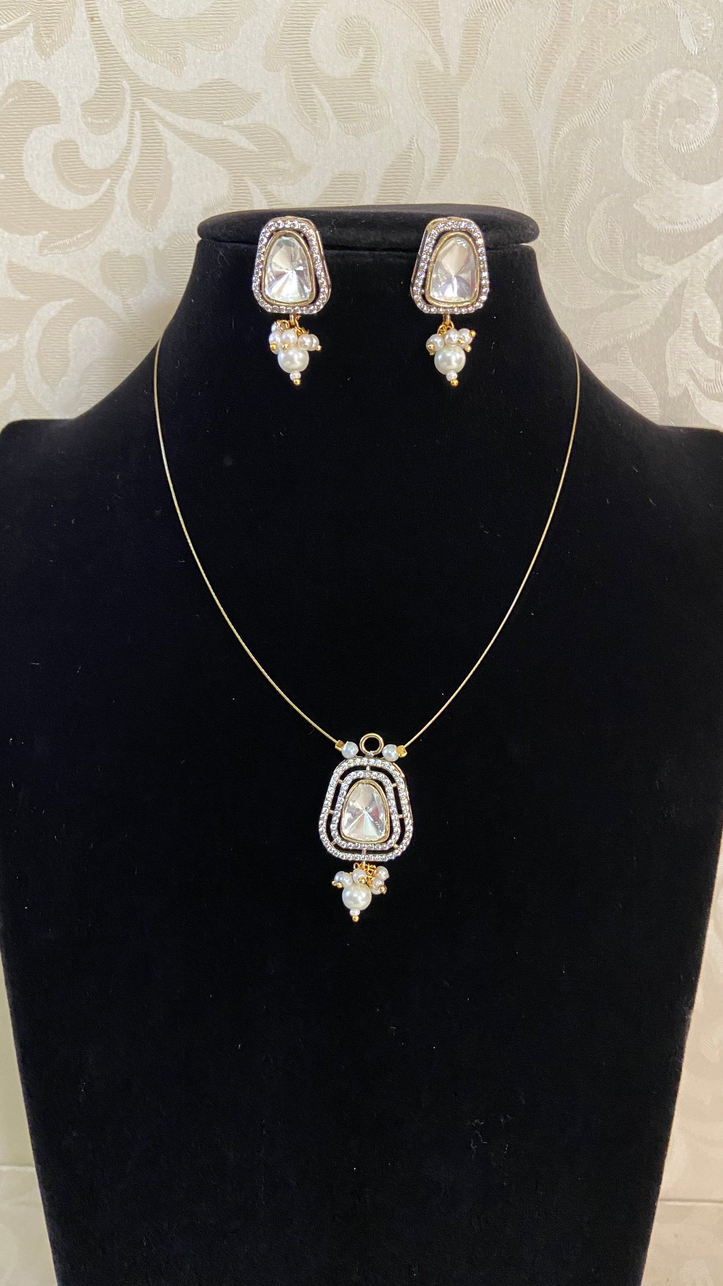AD Polki Pendant Invisible Necklace Set | Indian Jewelry In USA